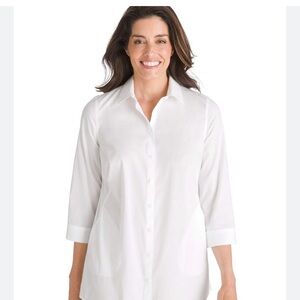 Chicos No Iron Blouse Size 2 White Cotton Button Down Shirt (2 12/14)